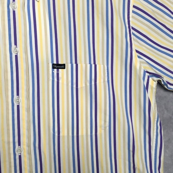 Faconnable Mens Shirt size Medium Short Sleeve Button Up Striped Purple Blue USA - Picture 8 of 14